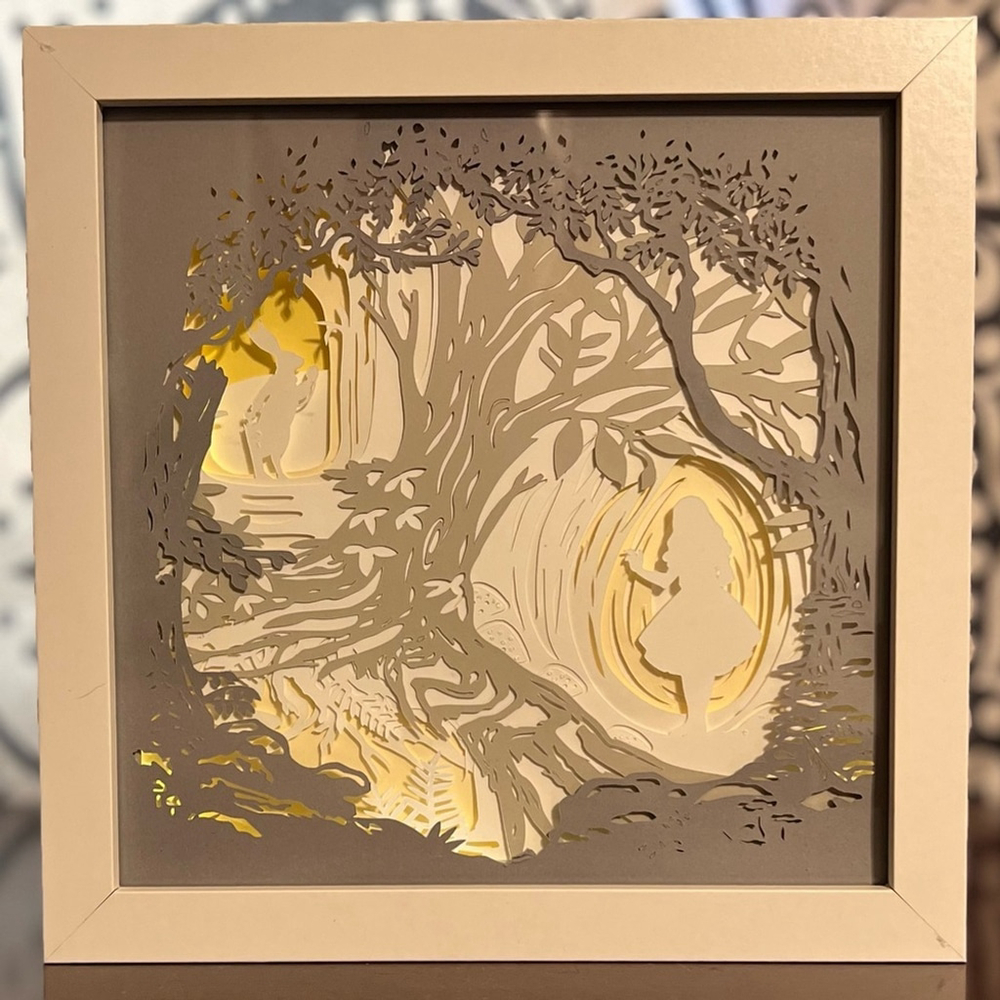 Handcrafted - 8”‎ x 8” Alice in Wonderland Shadow Box - Light Up - Unique Gift - Picture 8 of 11